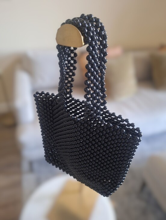 Handbags - Beaded Black Mini Tote Bag - Elegant Evening Handbag - Preloved- Unbranded